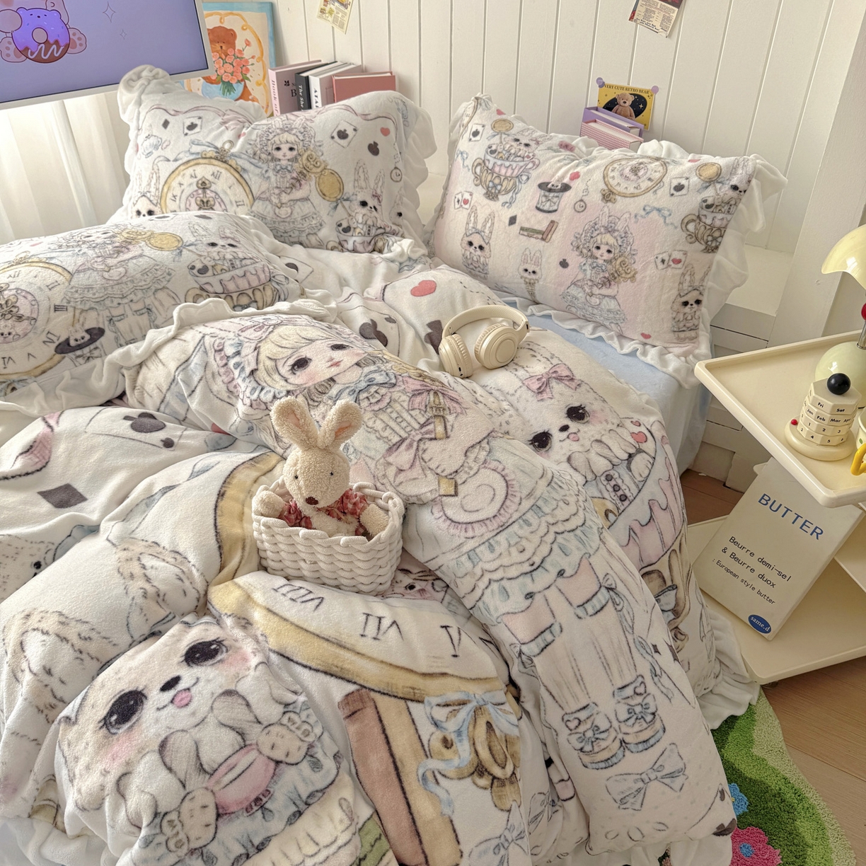 91家纺网 家纺一手货源 找家纺 希诺家居 2025新款牛奶绒花边原创专版洛丽塔风少女心萝莉风大版牛奶绒四件套被套 牛奶绒-爱丽丝