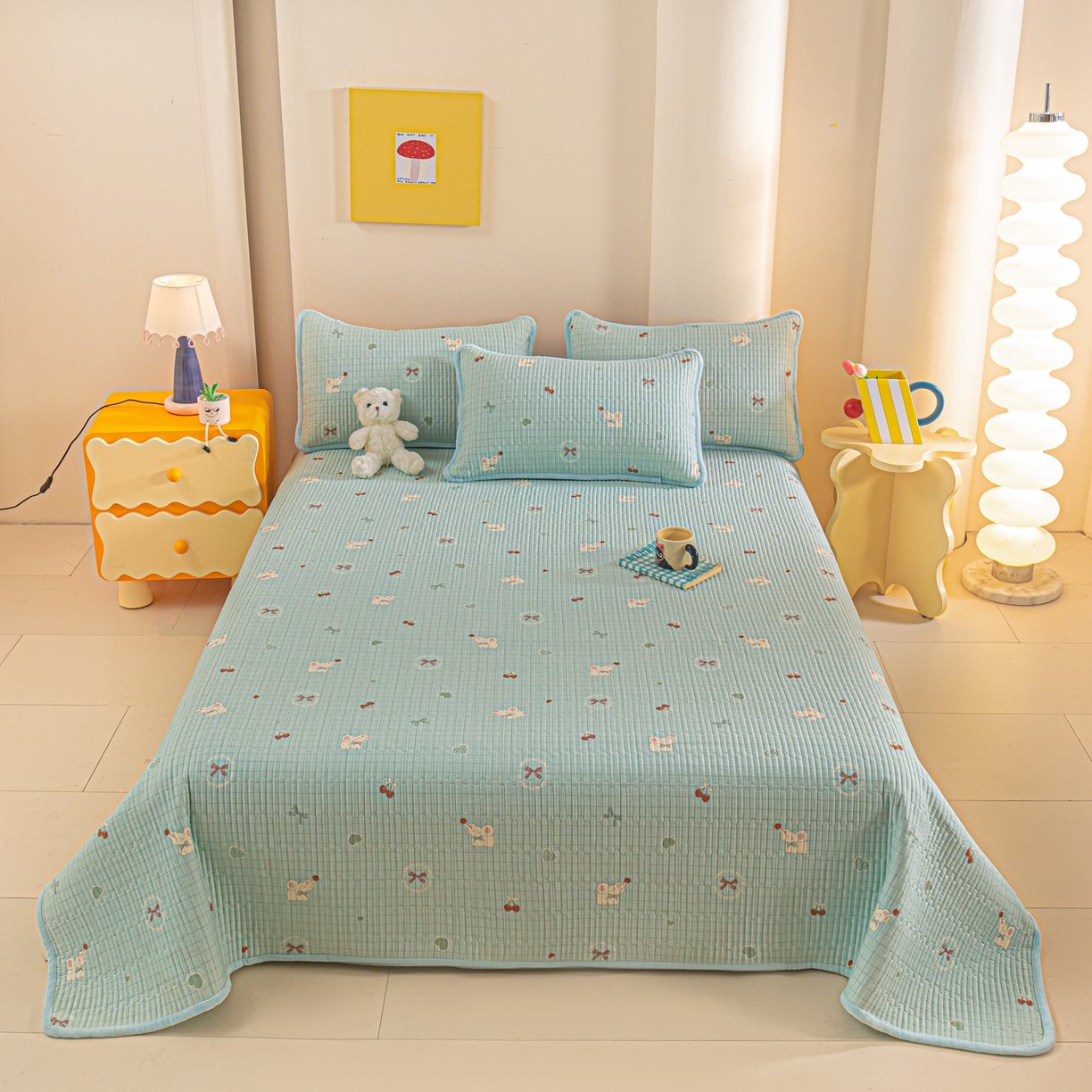 91家纺网 家纺一手货源 找家纺 恒尚居 2025新款全棉牛奶绒床盖四季可用纯棉夹棉床单床褥垫三件套-秋冬款系列二 蓝象【A纯棉-B牛奶绒】