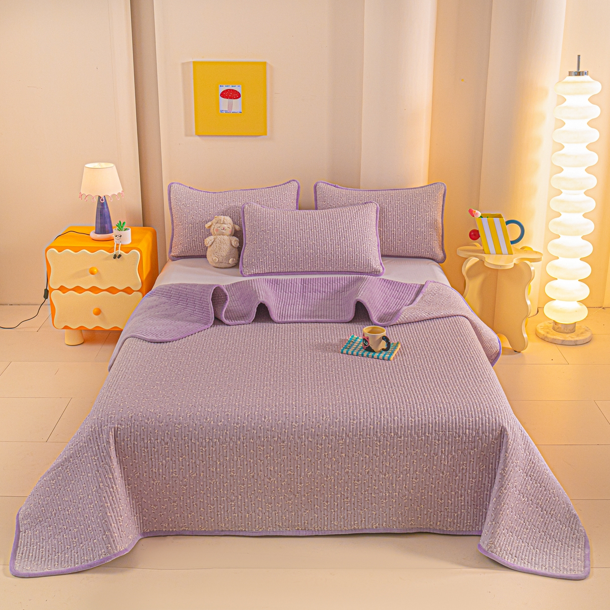 91家纺网 家纺一手货源 找家纺 恒尚居 2025新款全棉牛奶绒床盖四季可用纯棉夹棉床单床褥垫三件套-秋冬款系列二 花言【A纯棉-B牛奶绒】