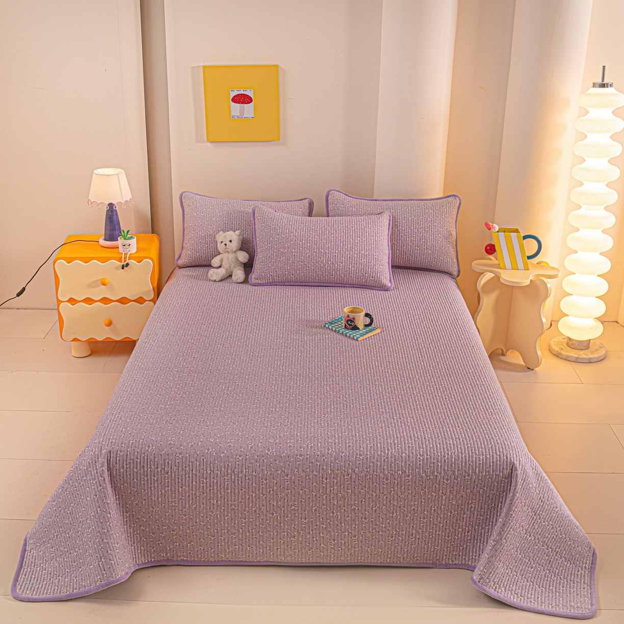 91家纺网 家纺一手货源 找家纺 恒尚居 2025新款全棉牛奶绒床盖四季可用纯棉夹棉床单床褥垫三件套-秋冬款系列二 花言【A纯棉-B牛奶绒】