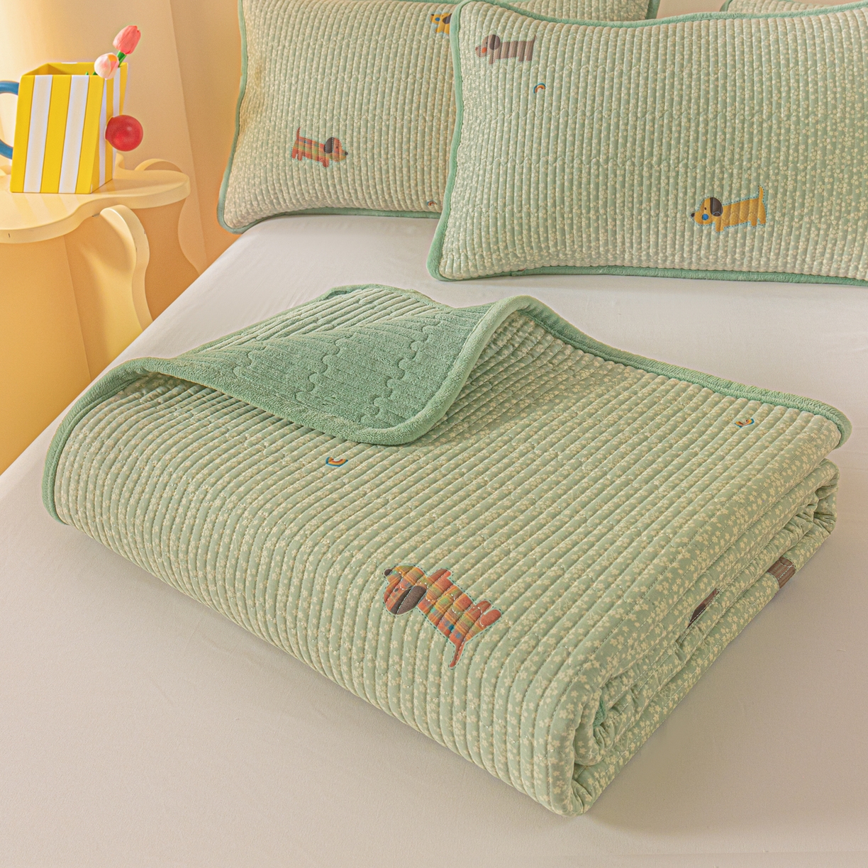 91家纺网 家纺一手货源 找家纺 （总）恒尚居 2025新款全棉牛奶绒床盖四季可用纯棉夹棉床单床褥垫三件套-秋冬款系列二