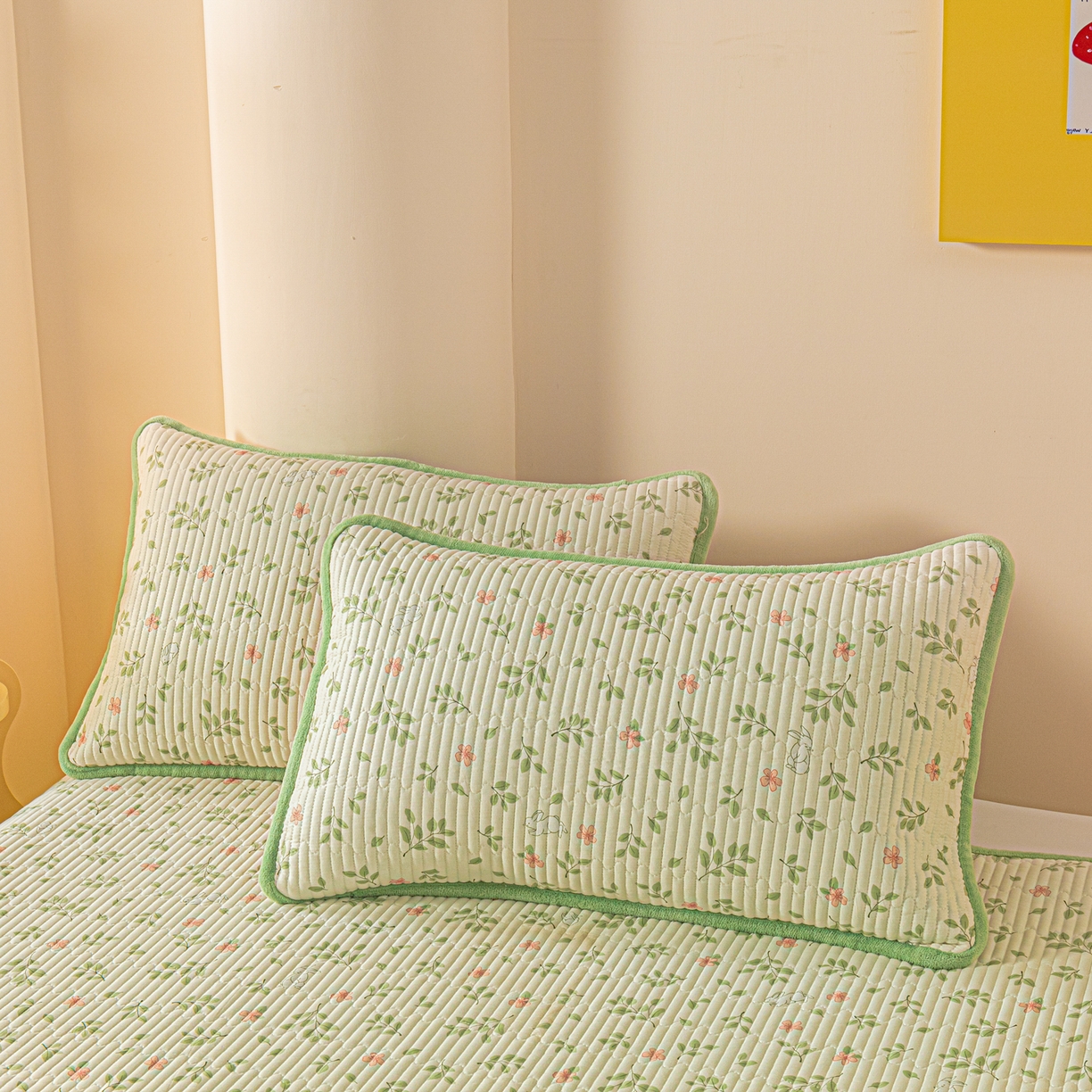 91家纺网 家纺一手货源 找家纺 恒尚居 2025新款全棉牛奶绒床盖四季可用纯棉夹棉床单床褥垫三件套-秋冬款系列二 清新雅韵【A纯棉-B牛奶绒】