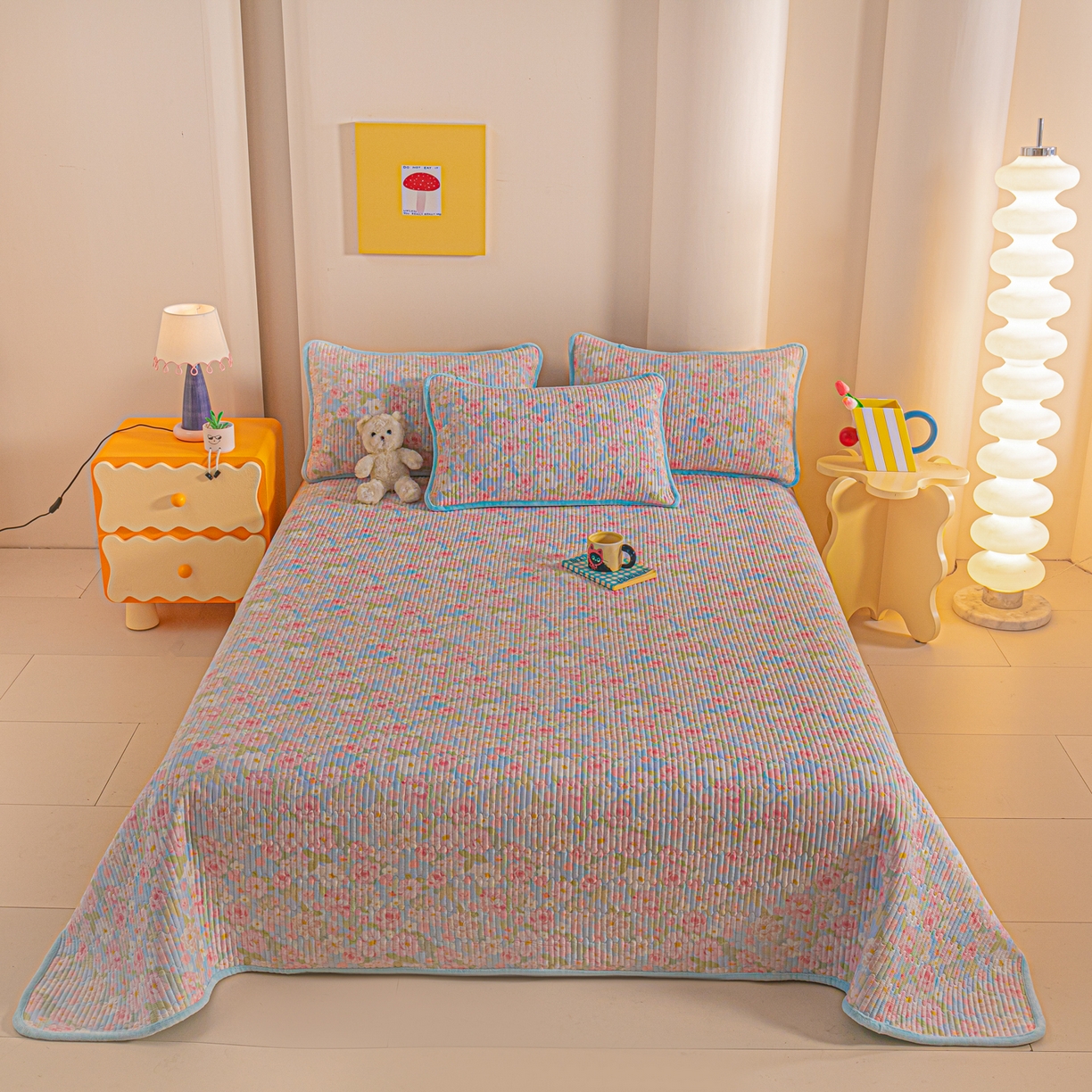 91家纺网 家纺一手货源 找家纺 恒尚居 2025新款全棉牛奶绒床盖四季可用纯棉夹棉床单床褥垫三件套-秋冬款系列二 梦幻【A纯棉-B牛奶绒】