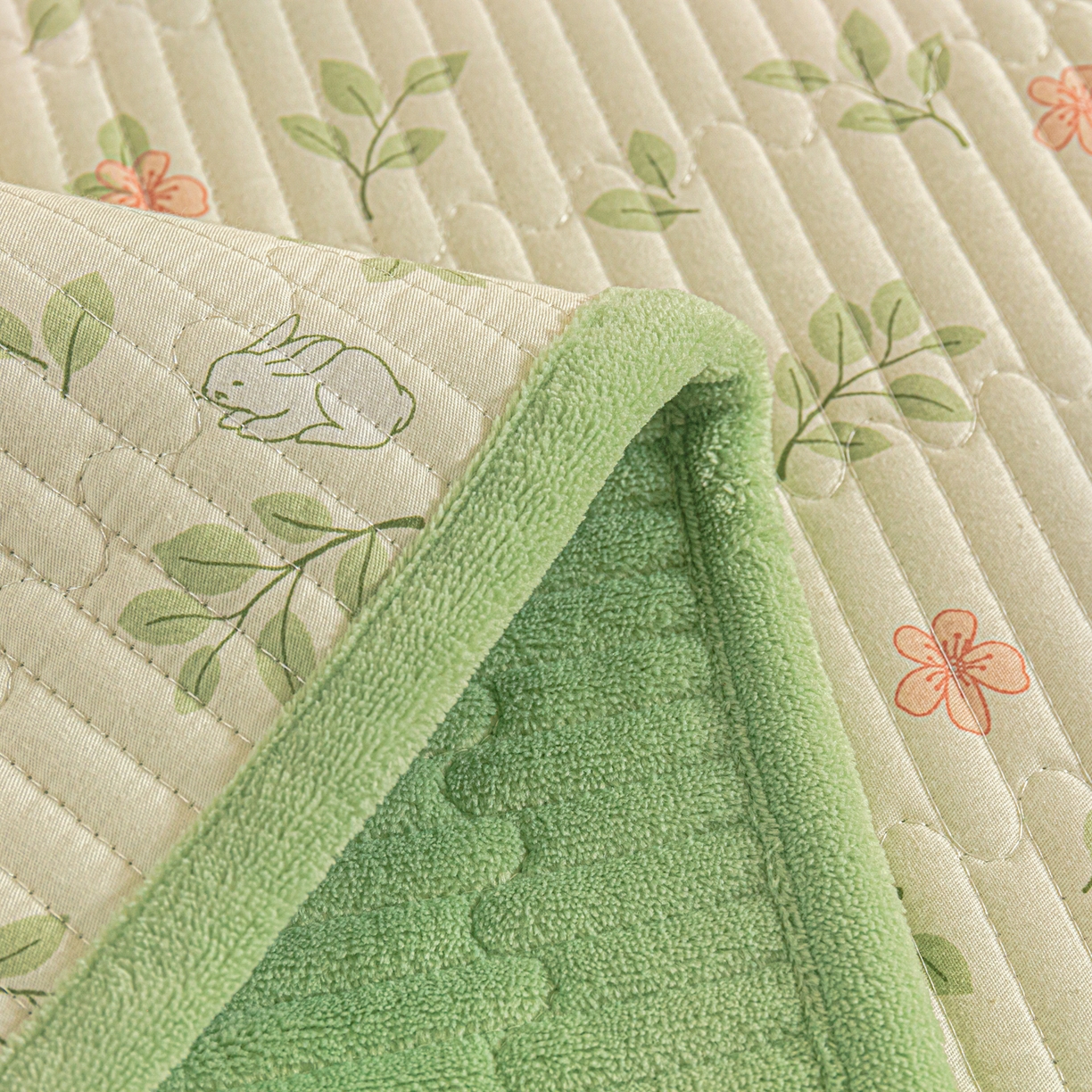 91家纺网 家纺一手货源 找家纺 恒尚居 2025新款全棉牛奶绒床盖四季可用纯棉夹棉床单床褥垫三件套-秋冬款系列二 清新雅韵【A纯棉-B牛奶绒】