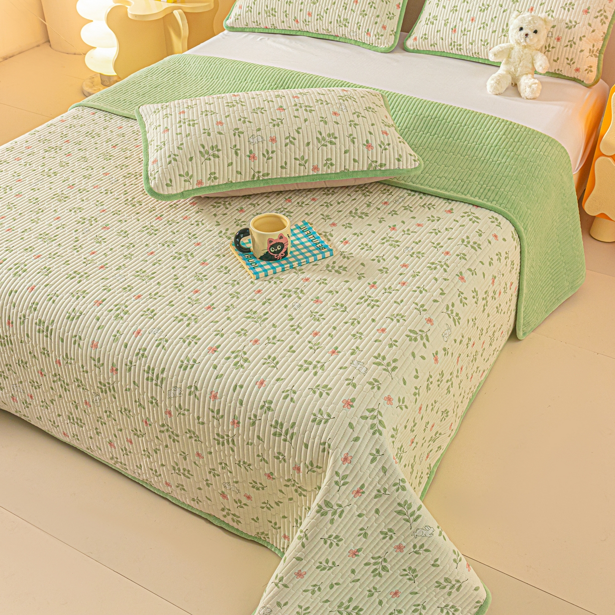 91家纺网 家纺一手货源 找家纺 恒尚居 2025新款全棉牛奶绒床盖四季可用纯棉夹棉床单床褥垫三件套-秋冬款系列二 清新雅韵【A纯棉-B牛奶绒】