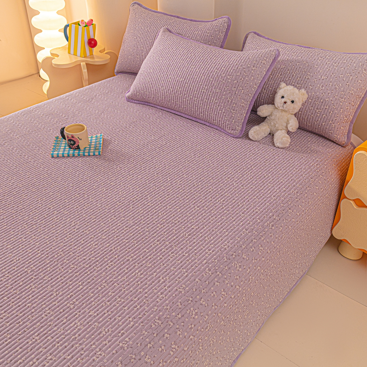 91家纺网 家纺一手货源 找家纺 恒尚居 2025新款全棉牛奶绒床盖四季可用纯棉夹棉床单床褥垫三件套-秋冬款系列二 花言【A纯棉-B牛奶绒】