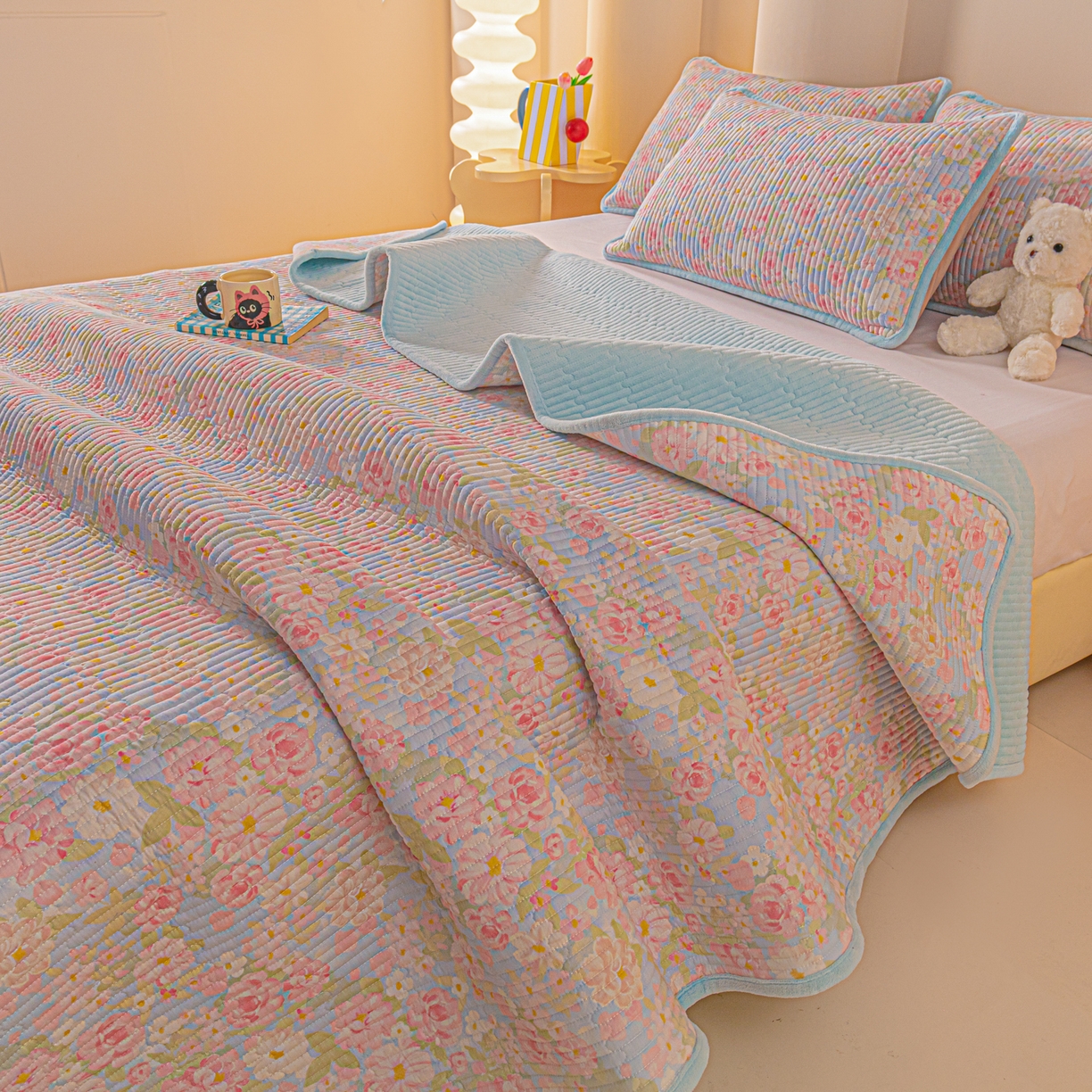 91家纺网 家纺一手货源 找家纺 恒尚居 2025新款全棉牛奶绒床盖四季可用纯棉夹棉床单床褥垫三件套-秋冬款系列二 梦幻【A纯棉-B牛奶绒】