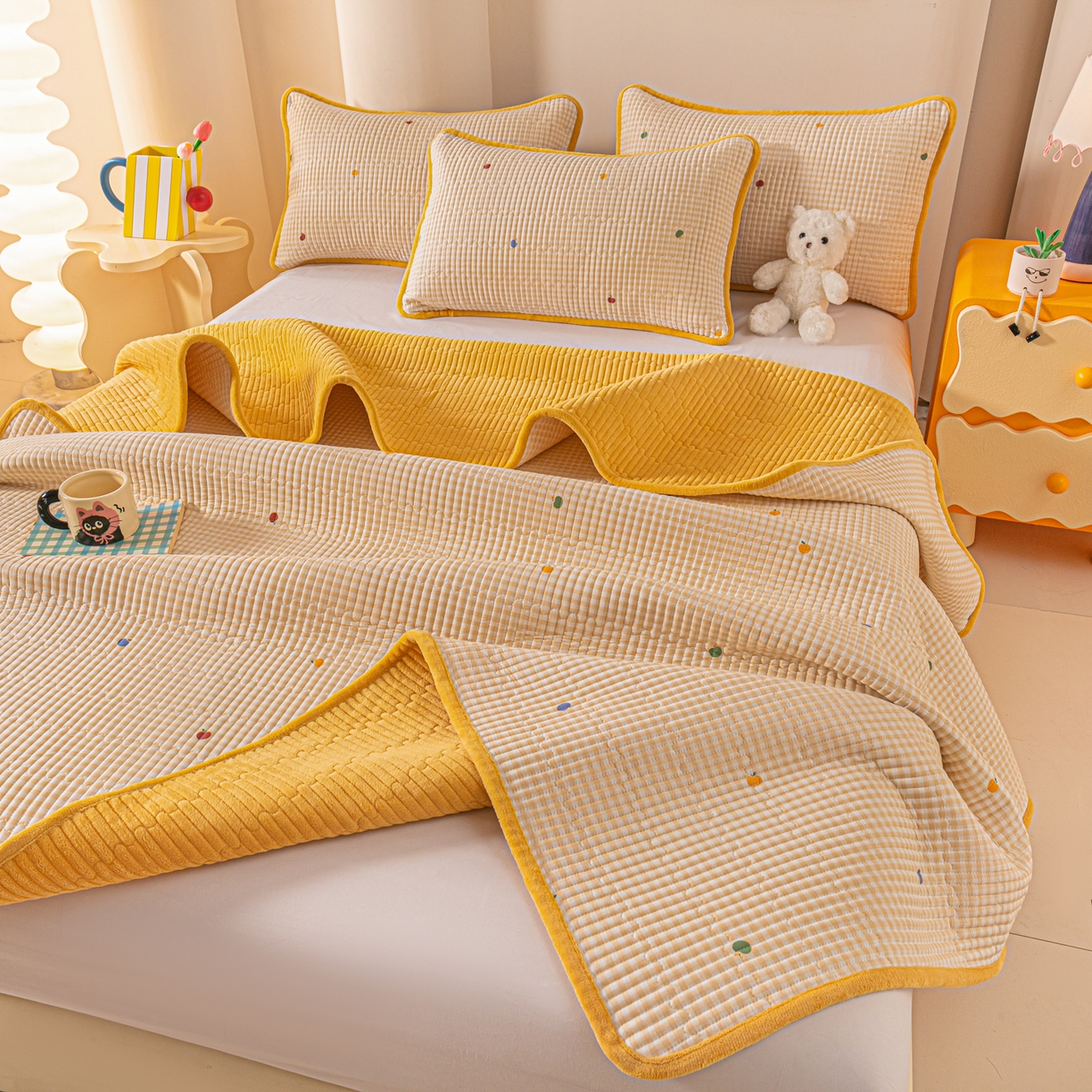 91家纺网 家纺一手货源 找家纺 恒尚居 2025新款全棉牛奶绒床盖四季可用纯棉夹棉床单床褥垫三件套-秋冬款系列二 雨果【A纯棉-B牛奶绒】