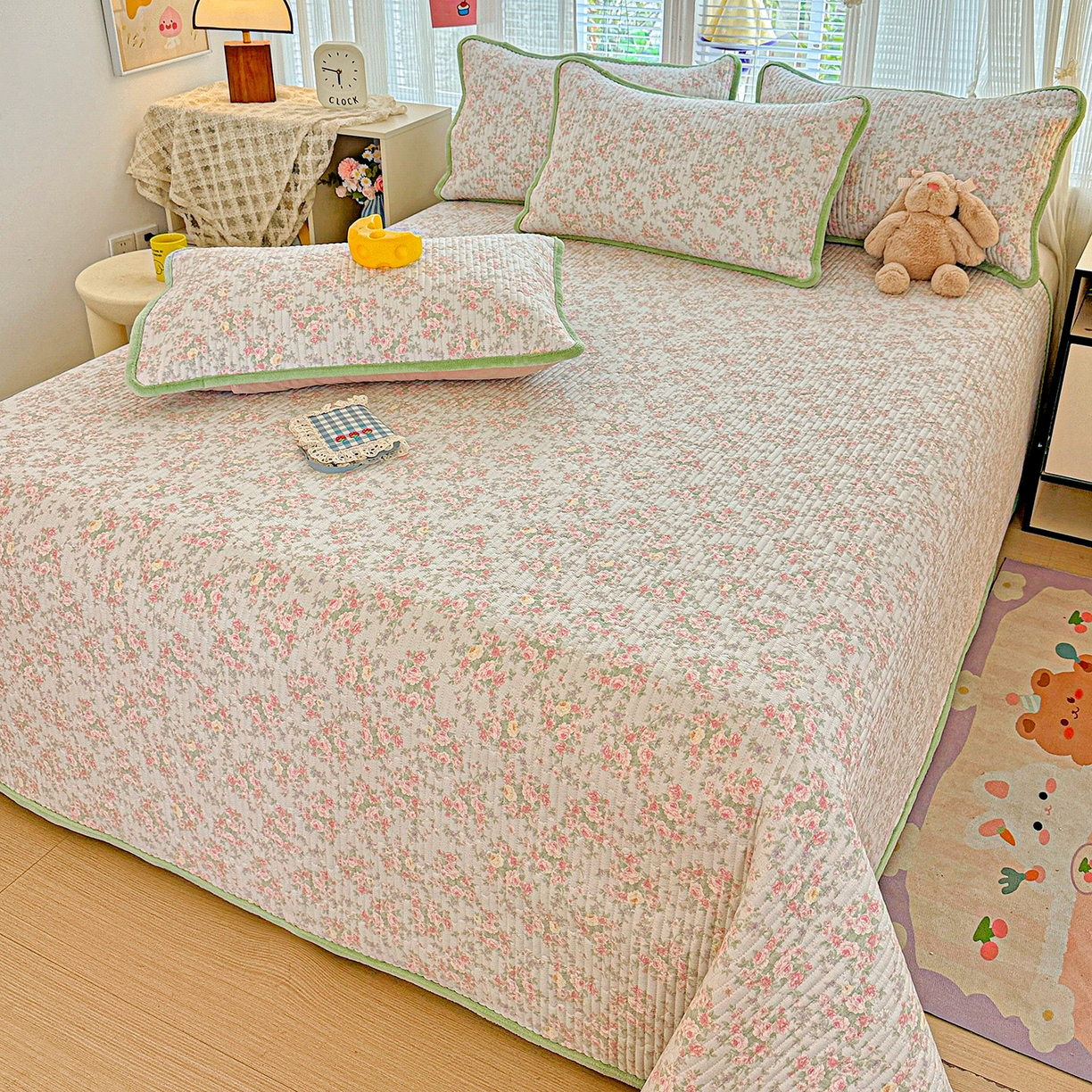 91家纺网 家纺一手货源 找家纺 恒尚居 2025新款全棉牛奶绒床盖四季可用纯棉夹棉床单床褥垫三件套-秋冬款系列二 紫薇花【A纯棉-B牛奶绒】