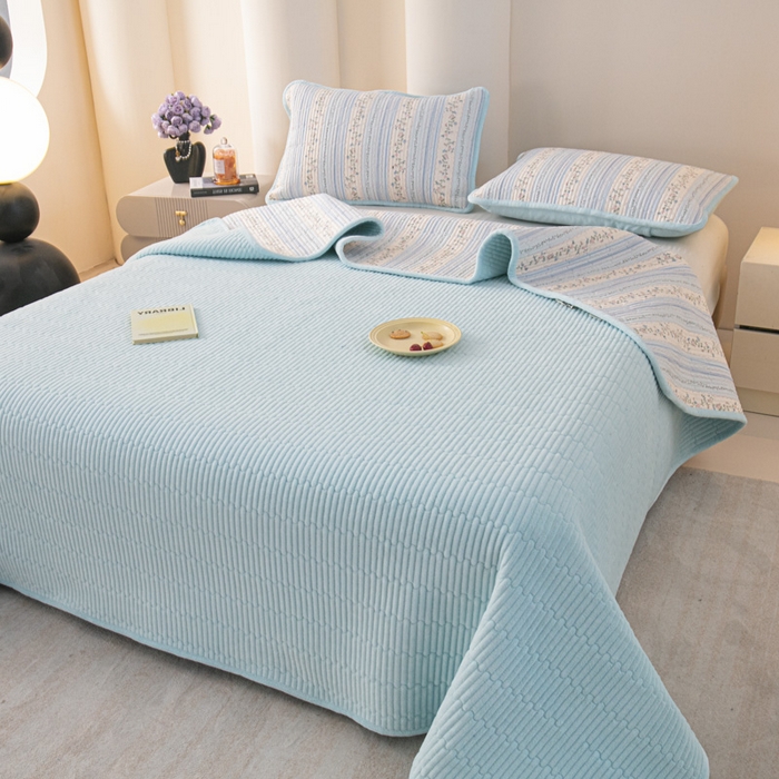 91家纺网 家纺一手货源 找家纺 恒尚居 2025新款全棉牛奶绒床盖四季可用纯棉夹棉床单床褥垫三件套-秋冬款系列二 一米阳光【A纯棉-B牛奶绒】