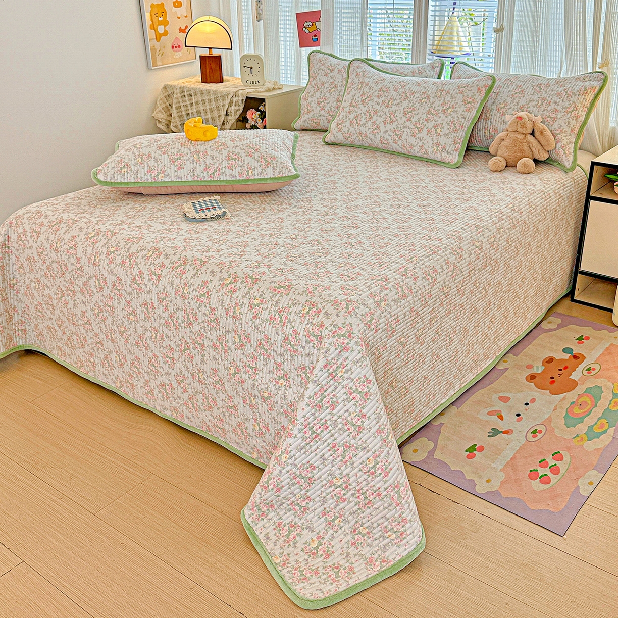 91家纺网 家纺一手货源 找家纺 恒尚居 2025新款全棉牛奶绒床盖四季可用纯棉夹棉床单床褥垫三件套-秋冬款系列二 紫薇花【A纯棉-B牛奶绒】