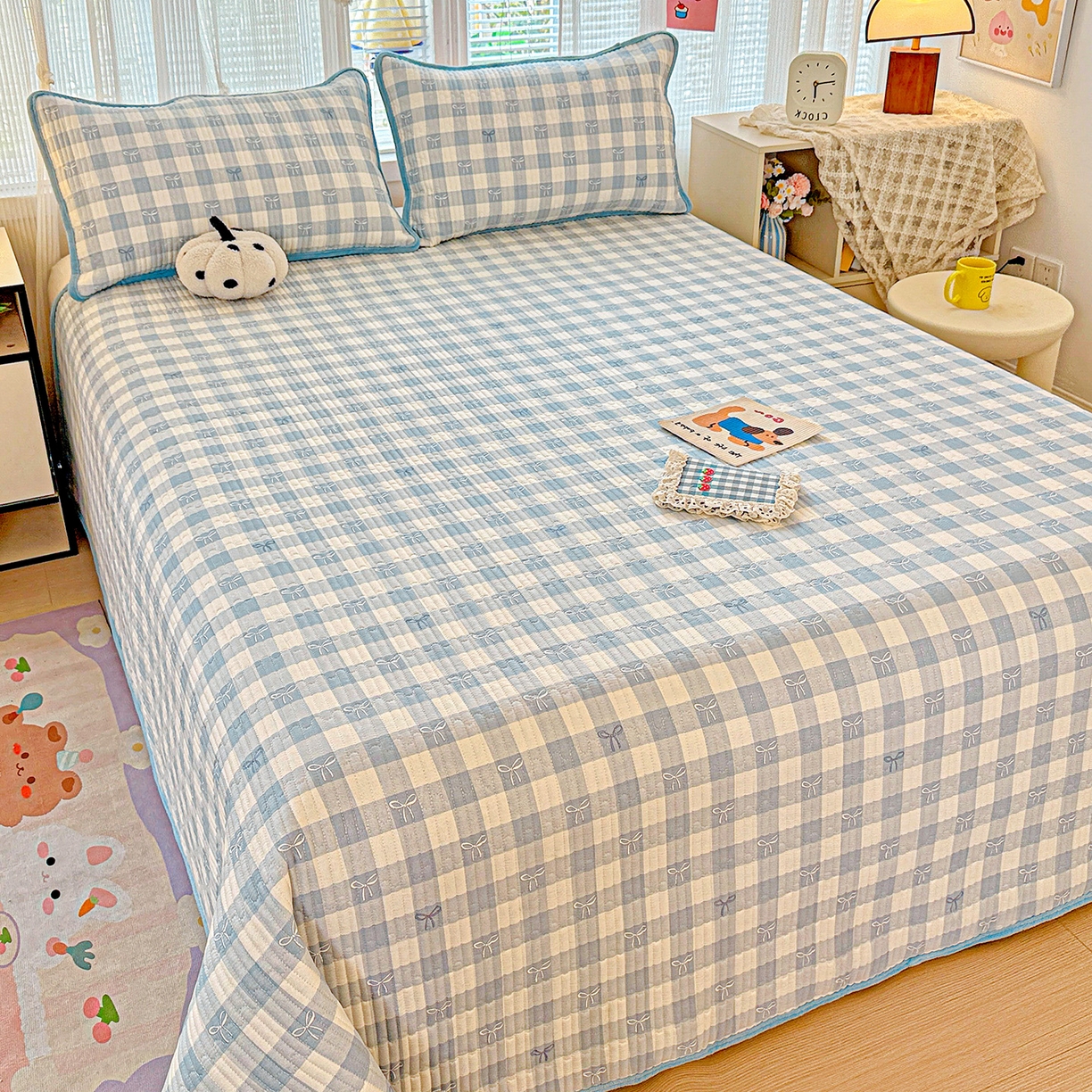 91家纺网 家纺一手货源 找家纺 恒尚居 2025新款全棉牛奶绒床盖四季可用纯棉夹棉床单床褥垫三件套-秋冬款系列二 青春兰【A纯棉-B牛奶绒】