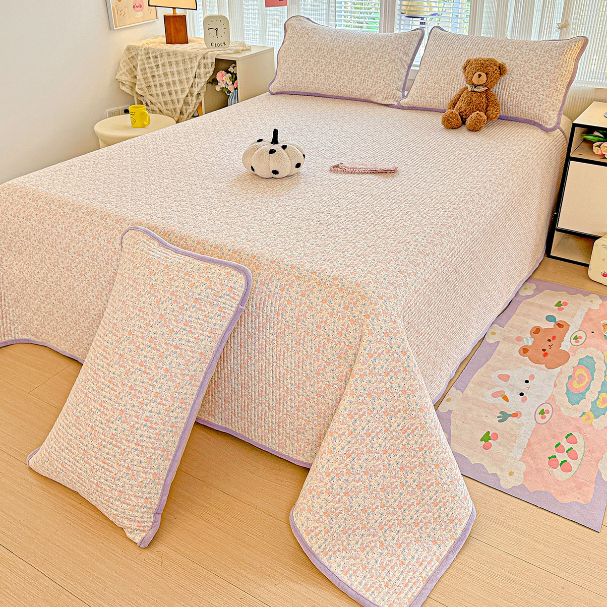 91家纺网 家纺一手货源 找家纺 恒尚居 2025新款全棉牛奶绒床盖四季可用纯棉夹棉床单床褥垫三件套-秋冬款系列二 初梦【A纯棉-B牛奶绒】