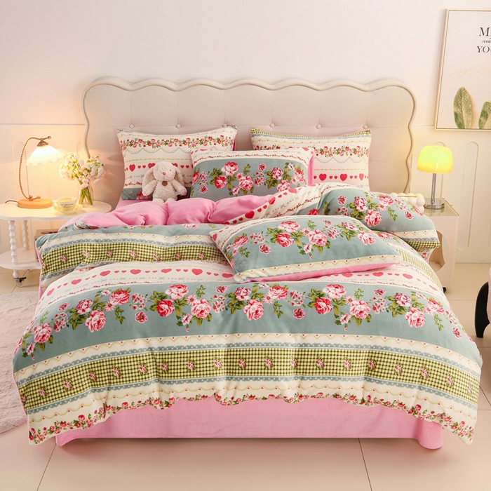 千姿坊 2025新款A类牛奶绒印花四件套小清新款 7田园花海