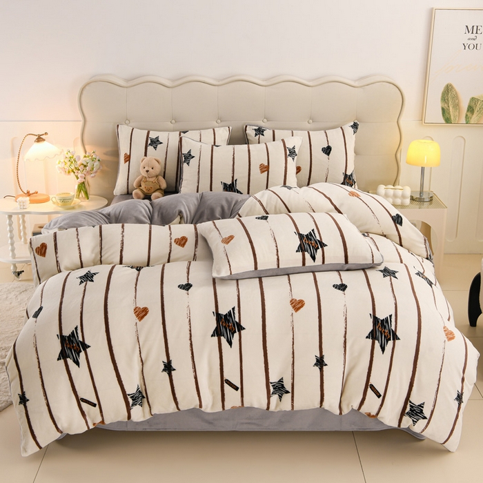 千姿坊 2025新款A类牛奶绒印花四件套小清新款 11星条漫旅