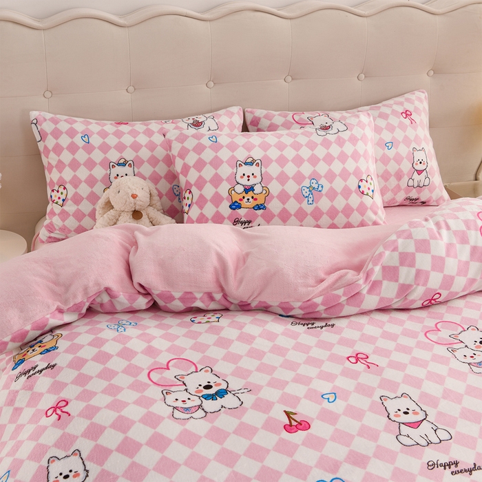 91家纺网 家纺一手货源 找家纺 千姿坊 2025新款A类牛奶绒印花四件套小清新款 15甜心喵