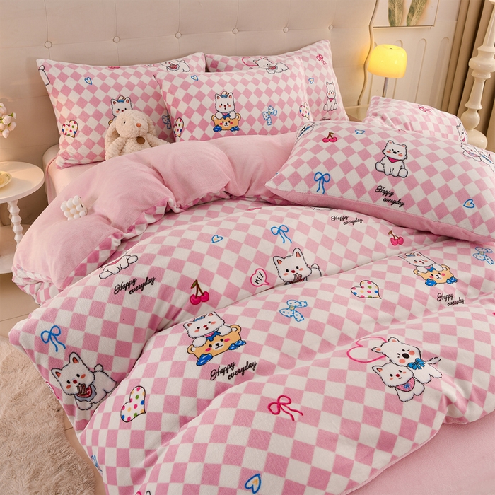 91家纺网 家纺一手货源 找家纺 千姿坊 2025新款A类牛奶绒印花四件套小清新款 15甜心喵