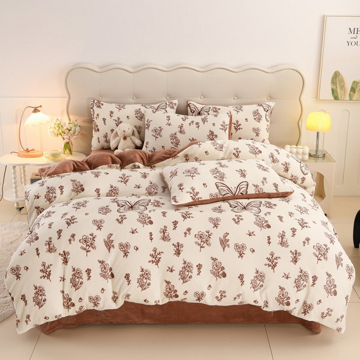 千姿坊 2025新款A类牛奶绒印花四件套小清新款 21碎花蝶语