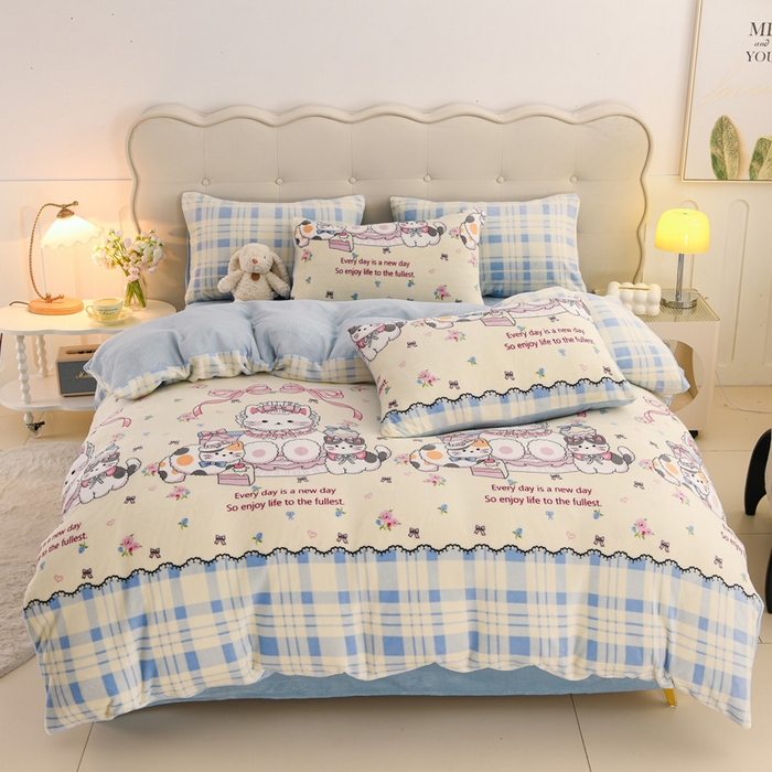 91家纺网 家纺一手货源 找家纺 （总）千姿坊 2025新款A类牛奶绒印花四件套小清新款