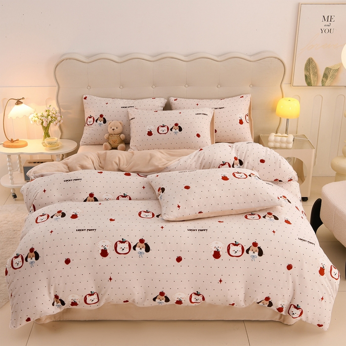 91家纺网 家纺一手货源 找家纺 （总）千姿坊 2025新款A类牛奶绒印花四件套小清新款