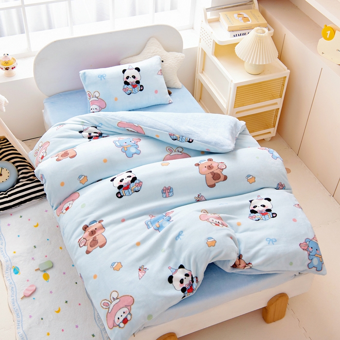 91家纺网 家纺一手货源 找家纺 鱼宝 2025新款牛奶绒可拆卸被套被芯幼儿园被子 卡卡乐园 蓝