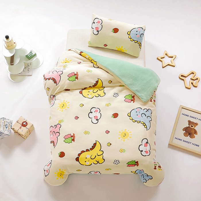 91家纺网 家纺一手货源 找家纺 鱼宝 2025新款牛奶绒可拆卸被套被芯幼儿园被子 恐龙宝宝