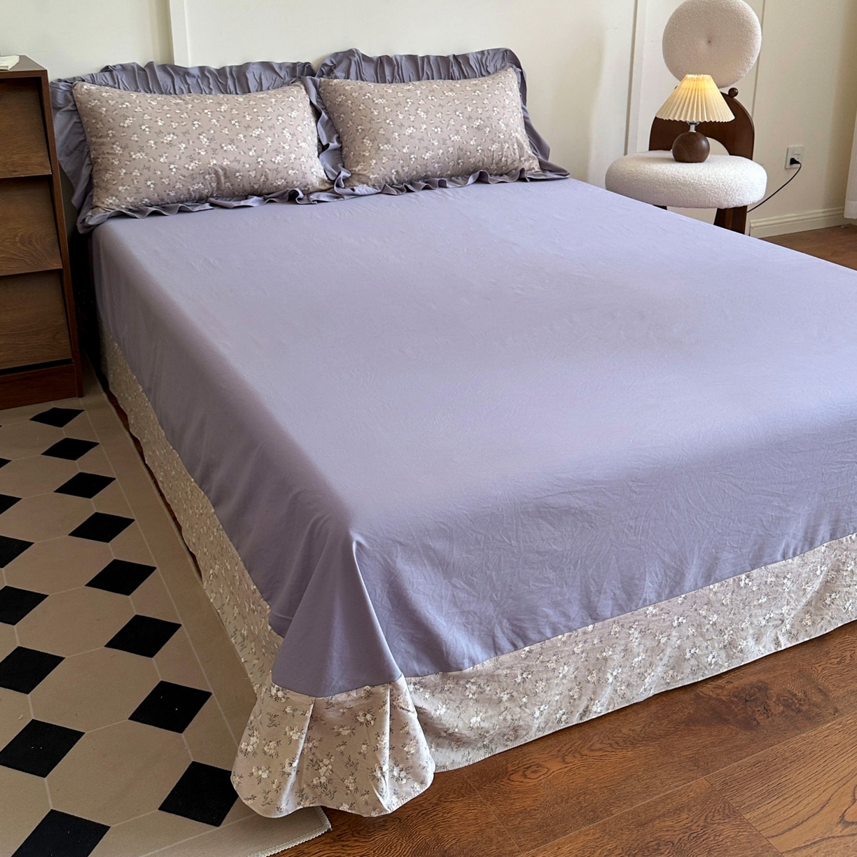 91家纺网 家纺一手货源 找家纺 梦莱斯 2025新款高克重云感棉四件套-花边款 浅褐疏影