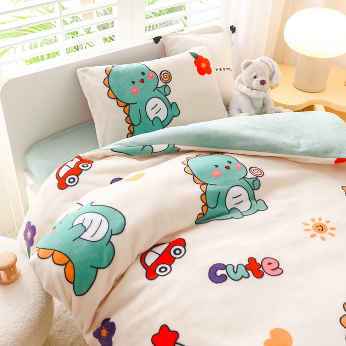 91家纺网 家纺一手货源 找家纺 鱼宝 2025新款牛奶绒可拆卸被套被芯幼儿园被子 恐龙先生