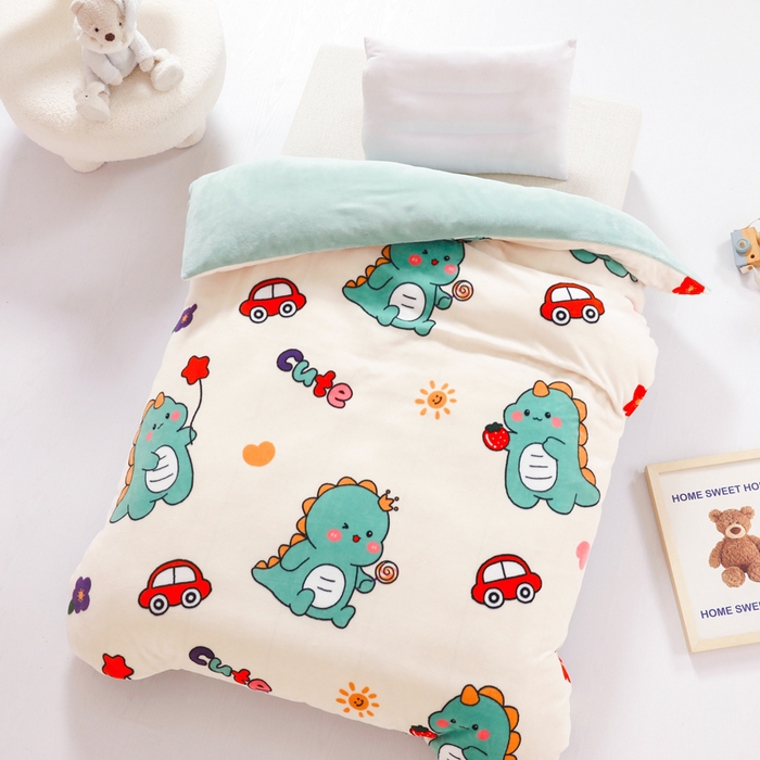 91家纺网 家纺一手货源 找家纺 鱼宝 2025新款牛奶绒可拆卸被套被芯幼儿园被子 恐龙先生