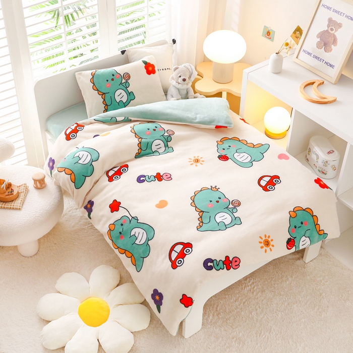 91家纺网 家纺一手货源 找家纺 鱼宝 2025新款牛奶绒可拆卸被套被芯幼儿园被子 恐龙先生