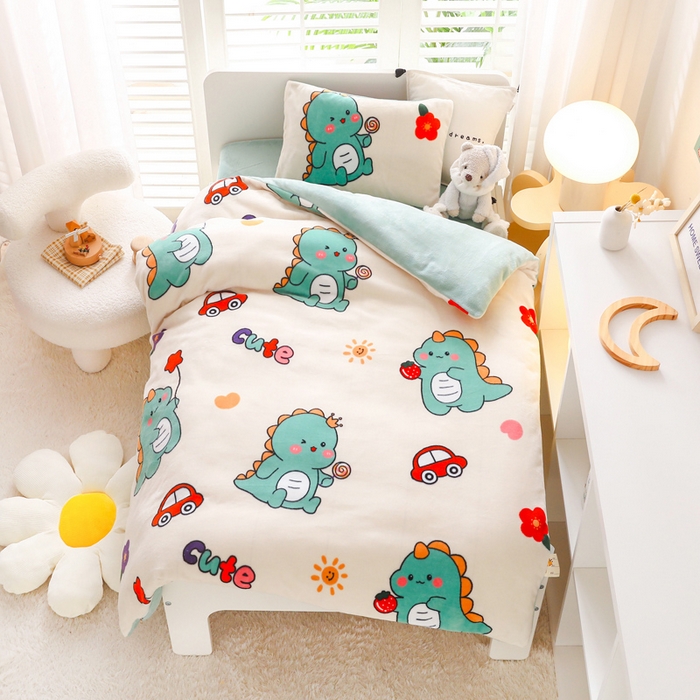 91家纺网 家纺一手货源 找家纺 鱼宝 2025新款牛奶绒可拆卸被套被芯幼儿园被子 恐龙先生