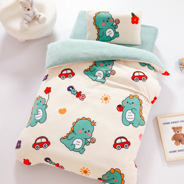 91家纺网 家纺一手货源 找家纺 鱼宝 2025新款牛奶绒可拆卸被套被芯幼儿园被子 恐龙先生