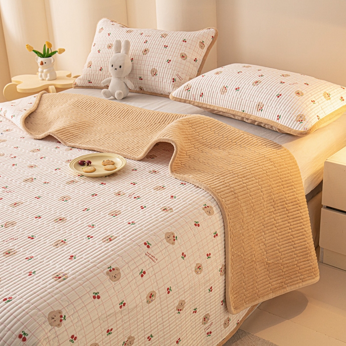 91家纺网 家纺一手货源 找家纺 （总）恒尚居 2025新款全棉牛奶绒床盖四季可用纯棉夹棉床单床褥垫三件套-秋冬款系列三