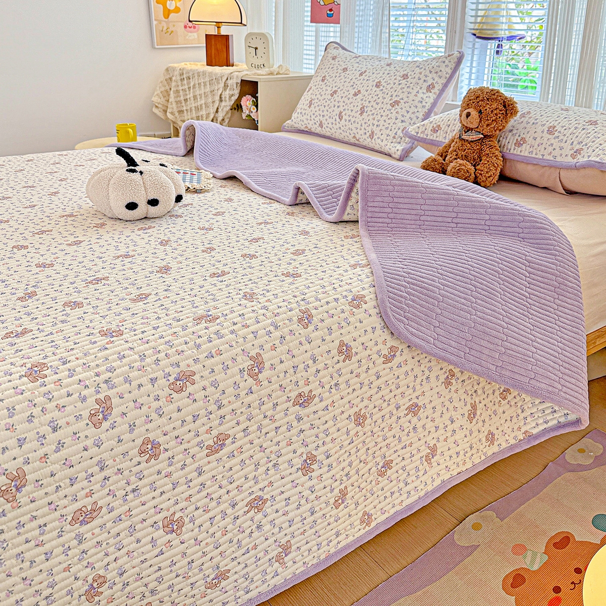 91家纺网 家纺一手货源 找家纺 （总）恒尚居 2025新款全棉牛奶绒床盖四季可用纯棉夹棉床单床褥垫三件套-秋冬款系列三