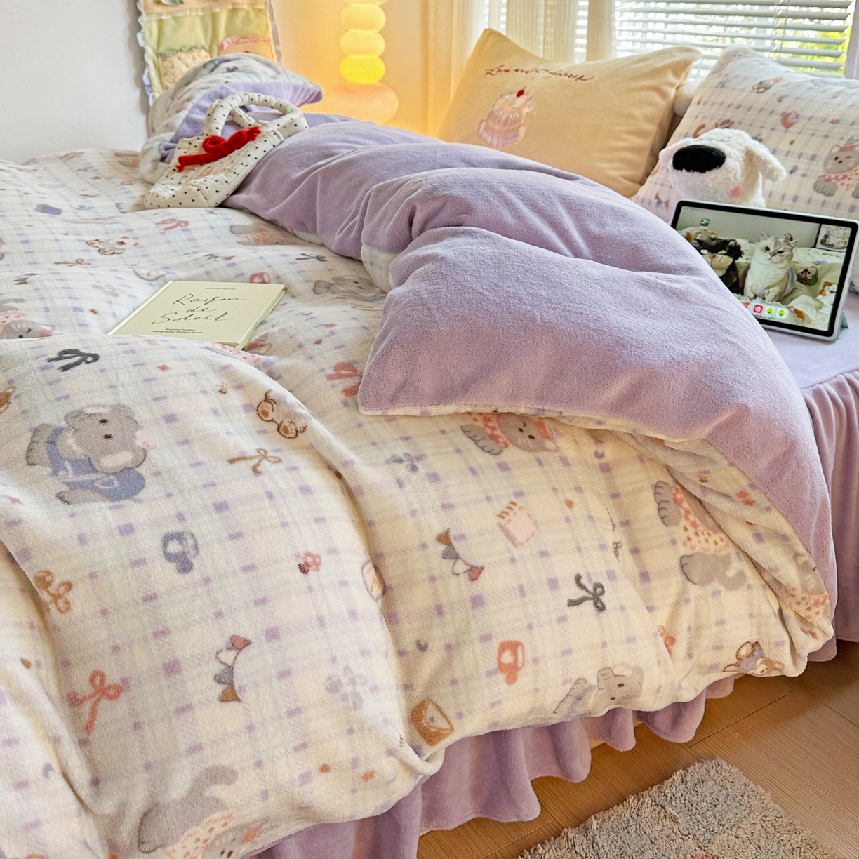 91家纺网 家纺一手货源 找家纺 （总）麦朵家居 2025新款高克重毛球绣花四件套印花牛奶绒四件套高克重宝宝绒床裙款四件套牛奶绒床笠兔绒三件套