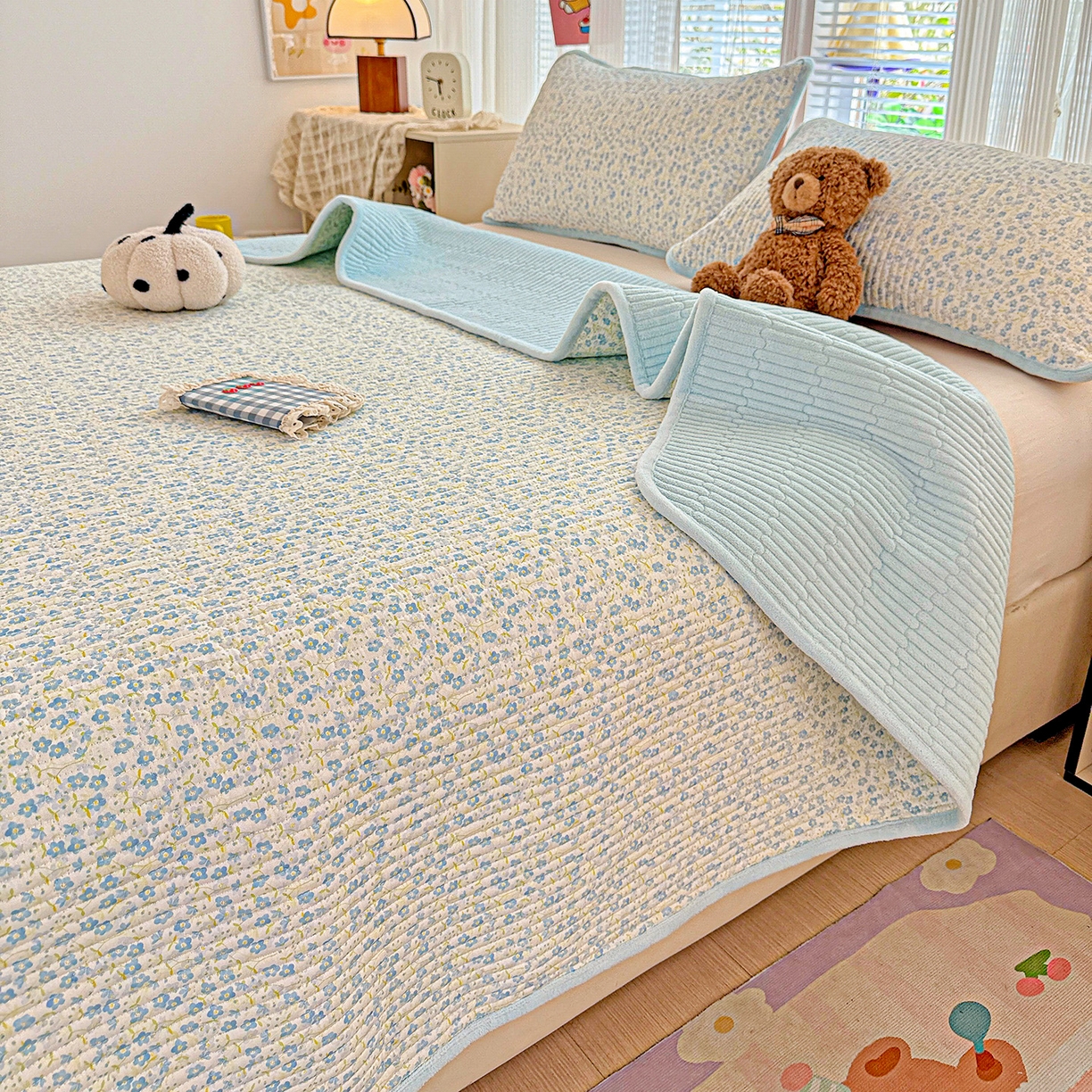 91家纺网 家纺一手货源 找家纺 （总）恒尚居 2025新款全棉牛奶绒床盖四季可用纯棉夹棉床单床褥垫三件套-秋冬款系列三