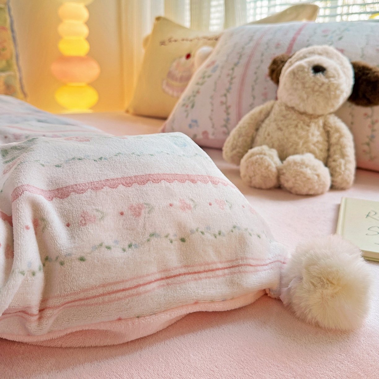 91家纺网 家纺一手货源 找家纺 麦朵家居 2025新款高克重毛球绣花四件套印花牛奶绒四件套高克重宝宝绒床裙款四件套牛奶绒床笠兔绒三件套 曼琳粉