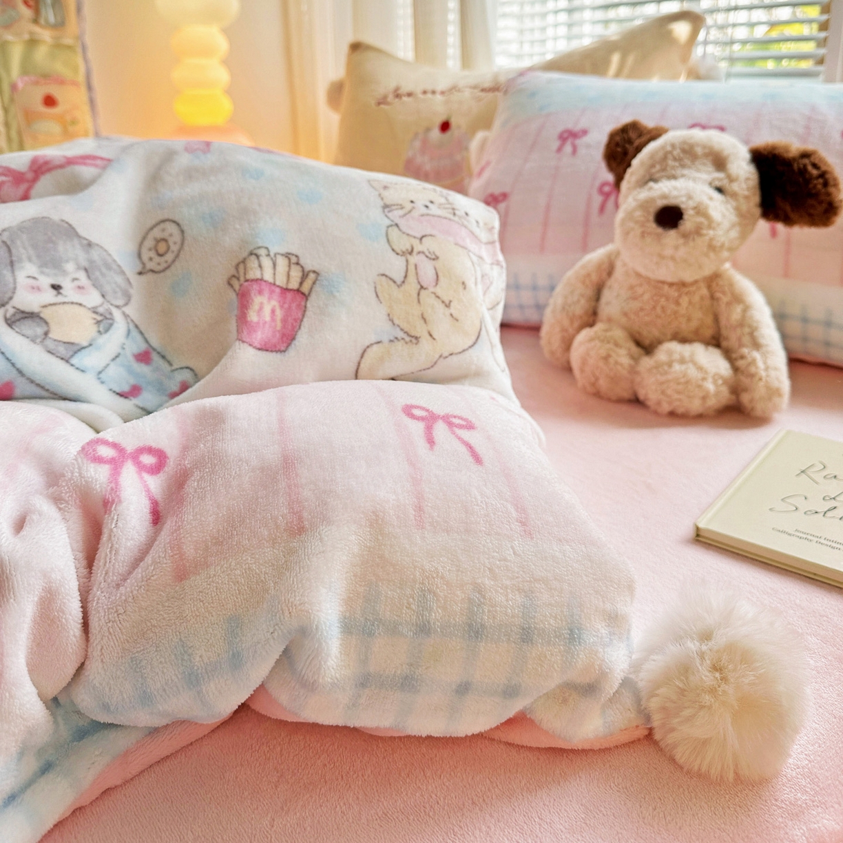 91家纺网 家纺一手货源 找家纺 麦朵家居 2025新款高克重毛球绣花四件套印花牛奶绒四件套高克重宝宝绒床裙款四件套牛奶绒床笠兔绒三件套 茶杯小猫