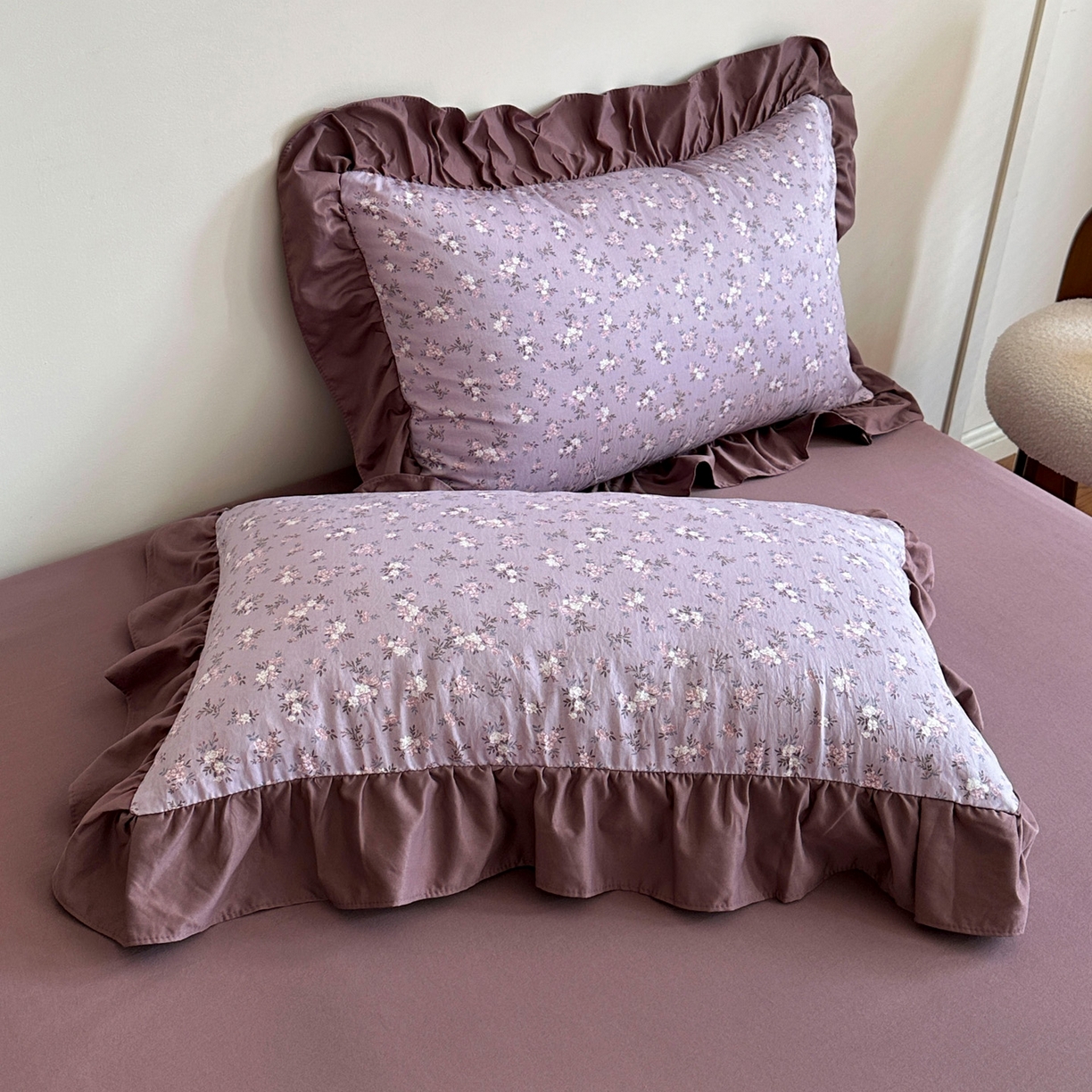 91家纺网 家纺一手货源 找家纺 梦莱斯 2025新款高克重云感棉四件套-花边款 柔紫花绪