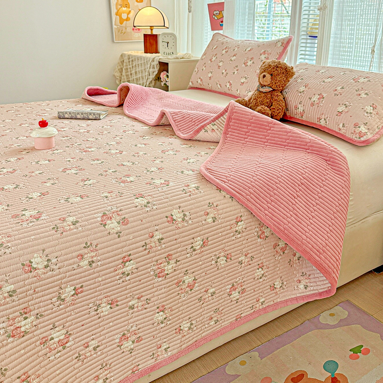 91家纺网 家纺一手货源 找家纺 （总）恒尚居 2025新款全棉牛奶绒床盖四季可用纯棉夹棉床单床褥垫三件套-秋冬款系列三