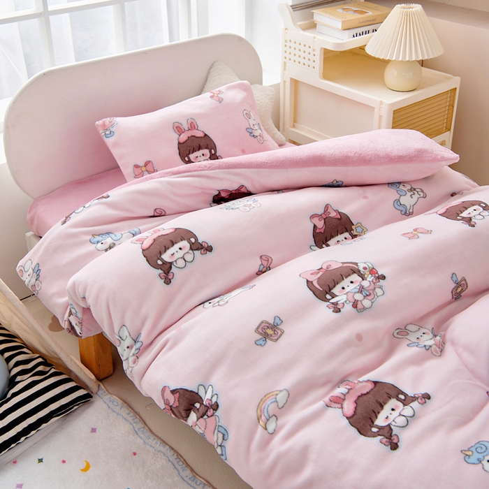 91家纺网 家纺一手货源 找家纺 鱼宝 2025新款牛奶绒可拆卸被套被芯幼儿园被子 魔法公主