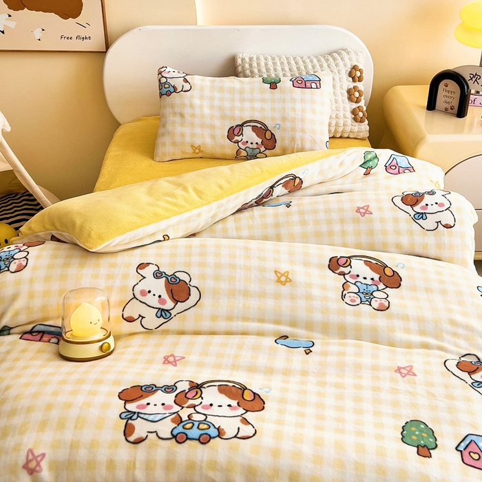 91家纺网 家纺一手货源 找家纺 鱼宝 2025新款牛奶绒可拆卸被套被芯幼儿园被子 糯米狗