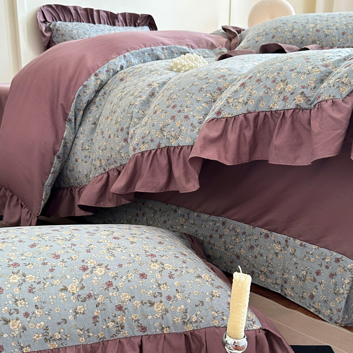 91家纺网 家纺一手货源 找家纺 梦莱斯 2025新款高克重云感棉四件套-花边款 紫雾漫花