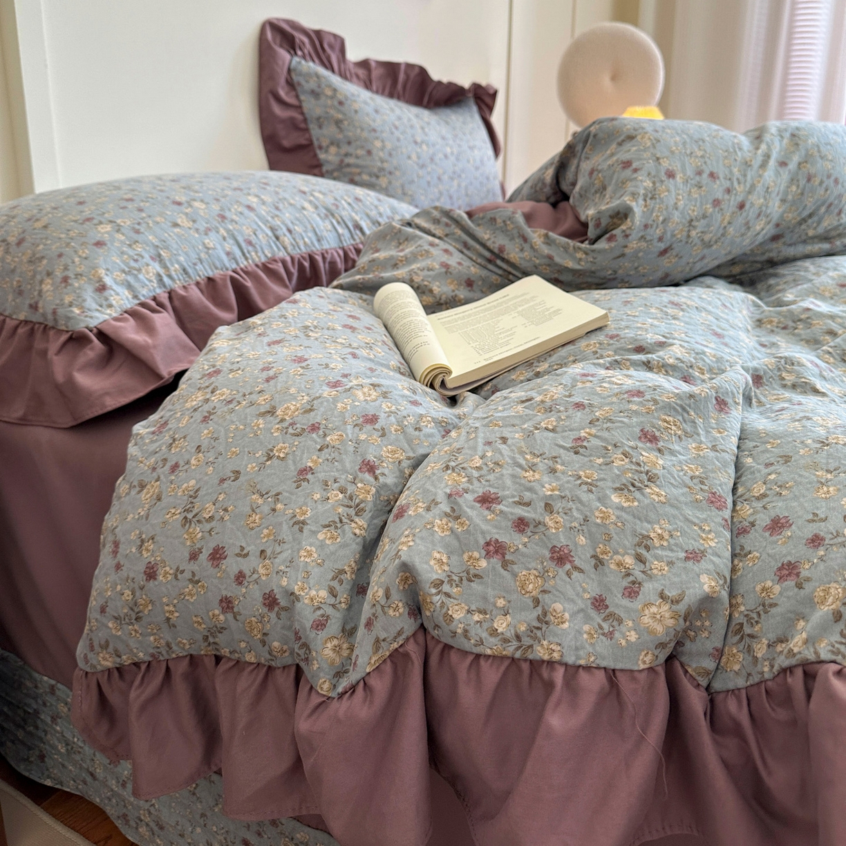 91家纺网 家纺一手货源 找家纺 梦莱斯 2025新款高克重云感棉四件套-花边款 紫雾漫花