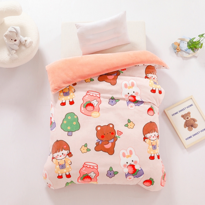 91家纺网 家纺一手货源 找家纺 鱼宝 2025新款牛奶绒可拆卸被套被芯幼儿园被子 小兔姑娘