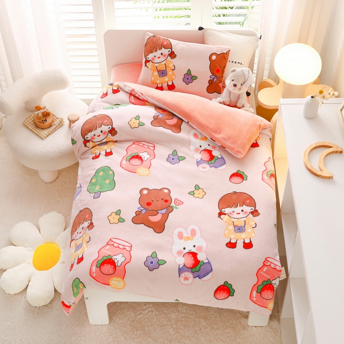 91家纺网 家纺一手货源 找家纺 鱼宝 2025新款牛奶绒可拆卸被套被芯幼儿园被子 小兔姑娘