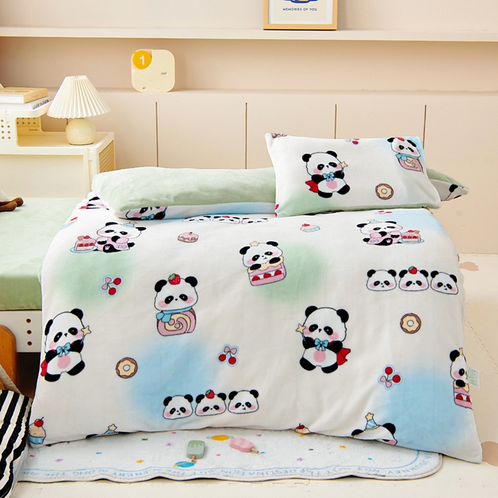 91家纺网 家纺一手货源 找家纺 鱼宝 2025新款牛奶绒可拆卸被套被芯幼儿园被子 熊猫甜甜