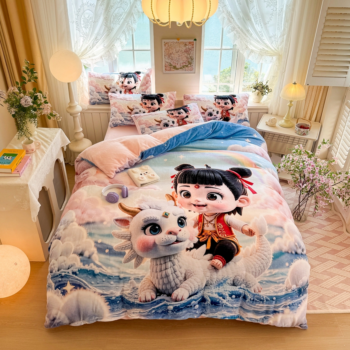 91家纺网 家纺一手货源 找家纺 （总）馨语家居 2025新款直播热款高克重保暖卡通牛奶绒印花四件套