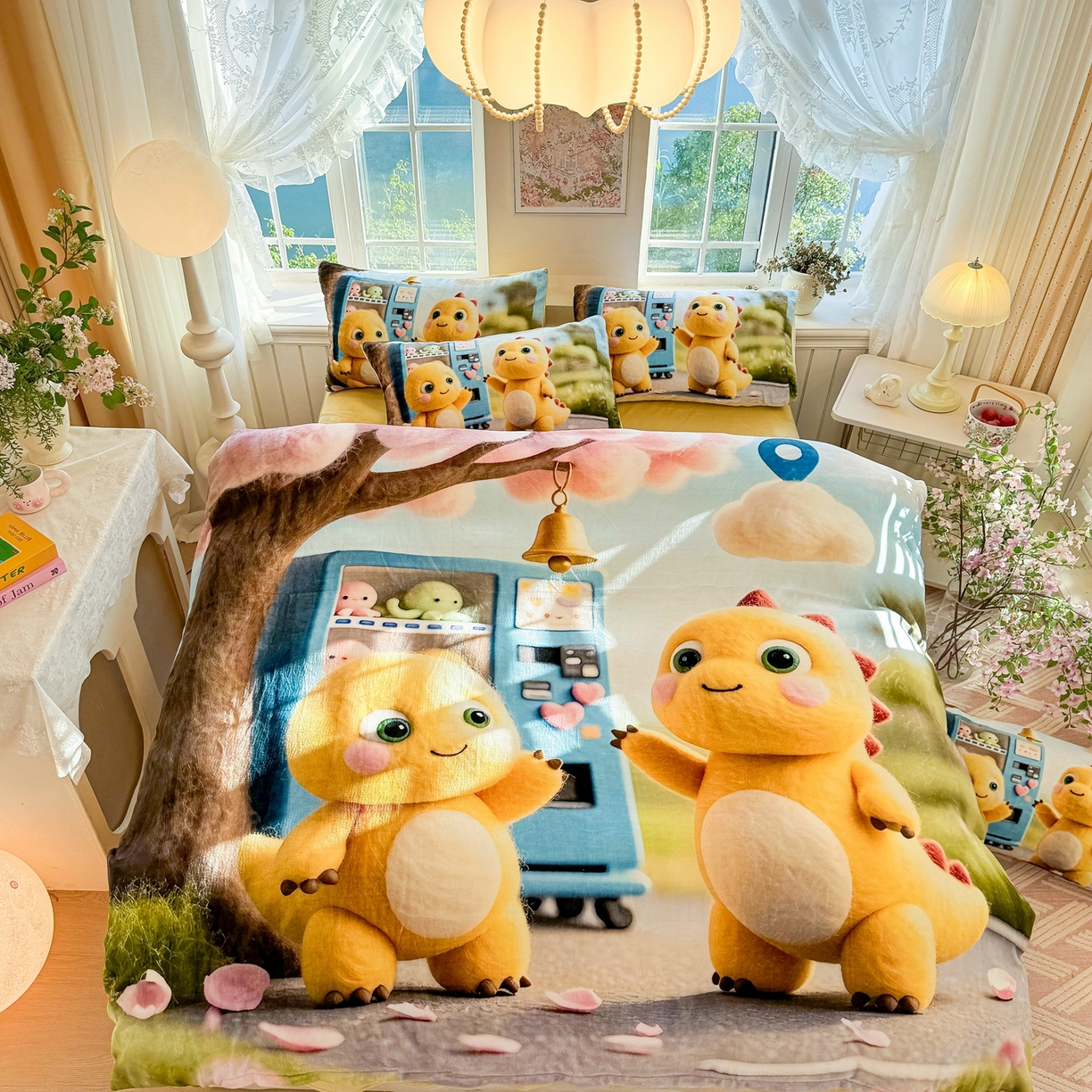 91家纺网 家纺一手货源 找家纺 馨语家居 2025新款直播热款高克重保暖卡通牛奶绒印花四件套 娃娃机