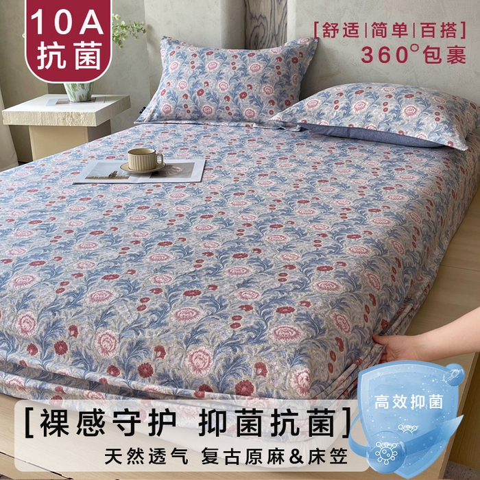 91家纺网 家纺一手货源 找家纺 宝士康家纺 2025新款10A抗菌原麻床笠套件/跨境/外贸 繁华似锦